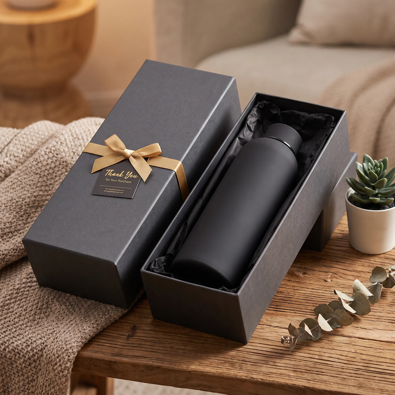 MYOTIDE matte-black steel water bottle gift